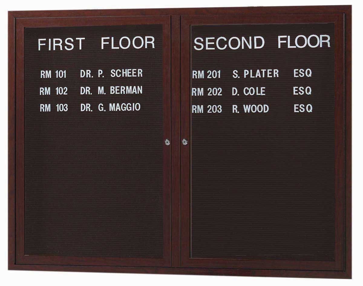 Aarco Walnut Wood Look Finish Aluminum Frame Outdoor Enclosed Directory Board, 36 x 48 inch