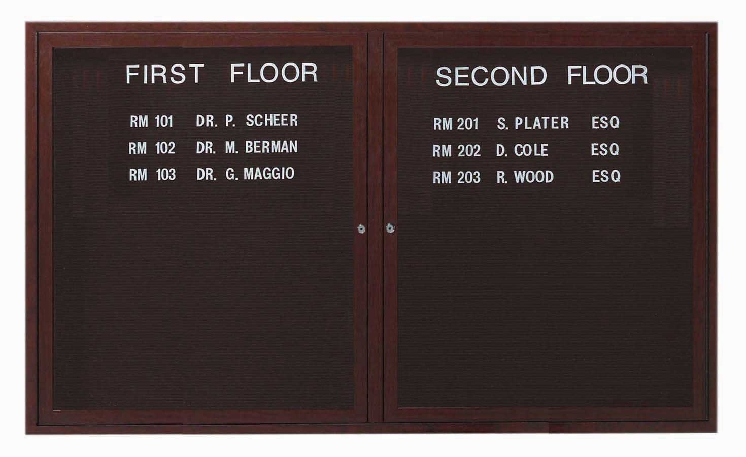 Aarco Walnut Wood Look Finish Aluminum Frame Outdoor Enclosed Directory Board, 36 x 60 inch