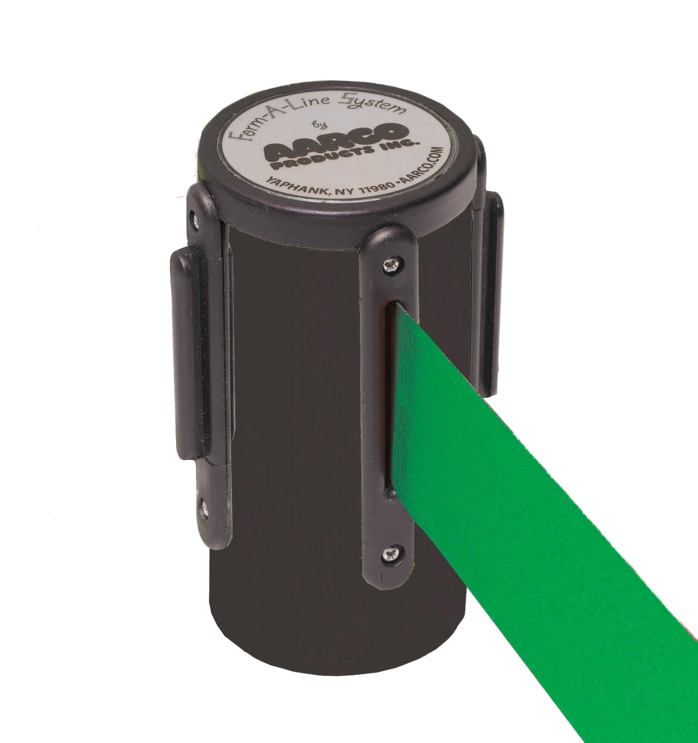 Aarco Form-A-Line (TM) Black Finish Wall Mounted Crowd Control System with 10 feet Retractable Green Belt