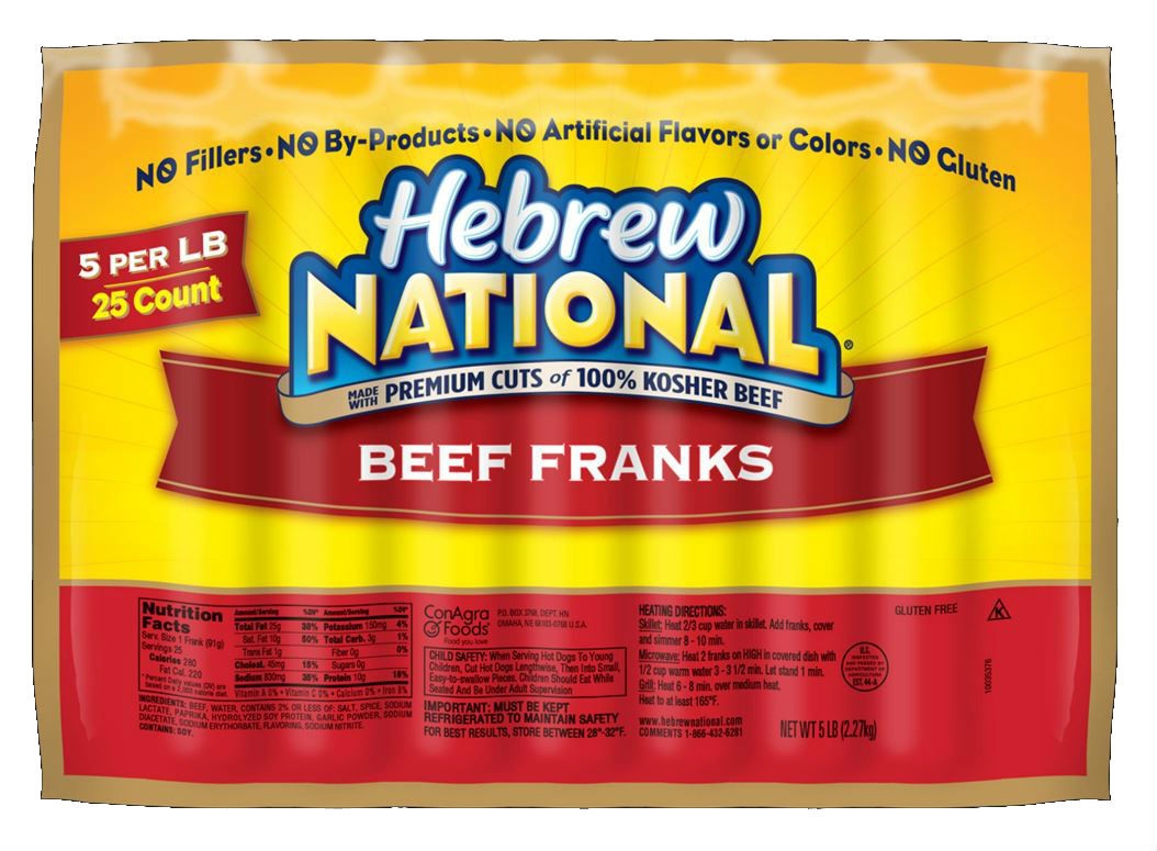 Hebrew National Beef Frank, 5 Pound -- 4 Per Case
