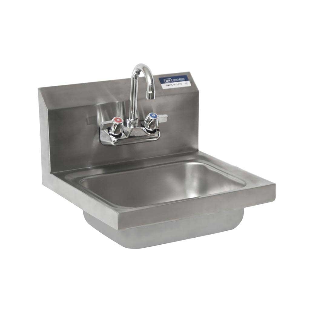 BK Resources 304 Stainless Steel Standard Splash Mount Wall Sink with 14 x 10 x 5 inch Faucet Bowl