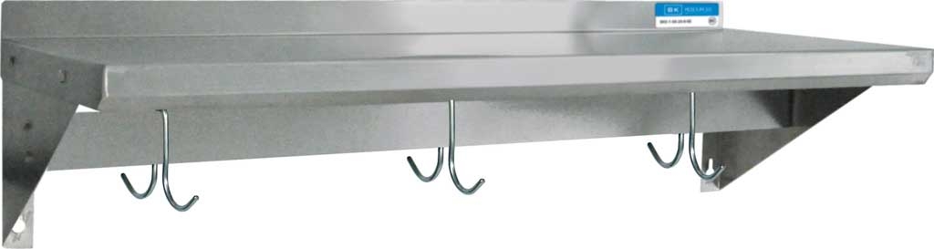 BK Resources 18/430 Stainless Steel Economy Wall Shelf with Pot Rack, 36 inch Width x 16 inch Depth