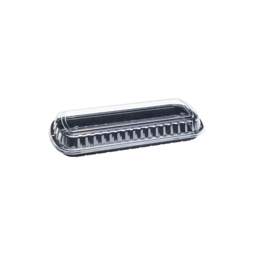 MicroRaves Polypropylene Black Base Full Slab Rib Container and Clear Anti Fog Lid, 48 Ounce Capacity -- 100 per case