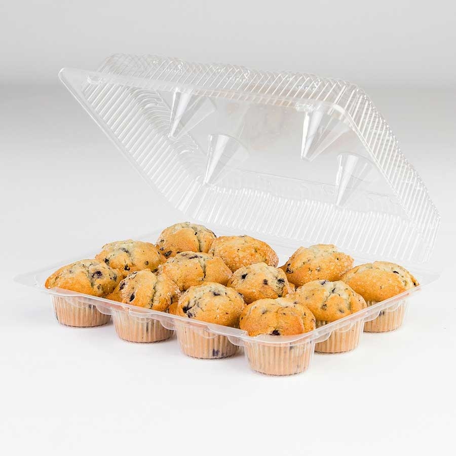 Detroit Forming Polystyrene Clear 12 Count Cupcake Clamshell Container, 12.26 x 9.76 x 3.56 inch -- 150 per case