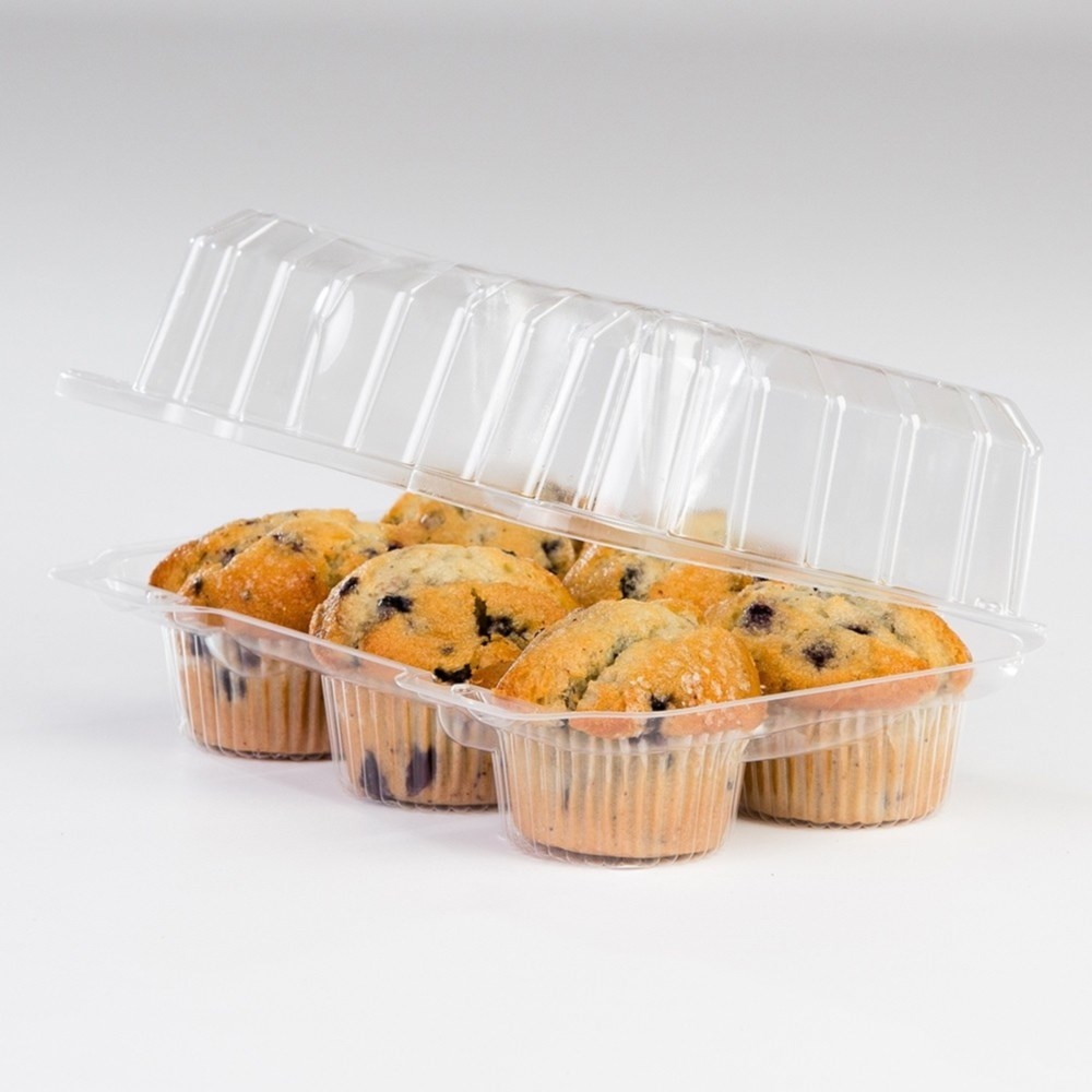 Detroit Forming Clear OPS Rectangular 6 Compartment Cupcake Container, 9.375 x 6.75 x 4.063 inch -- 350 per case