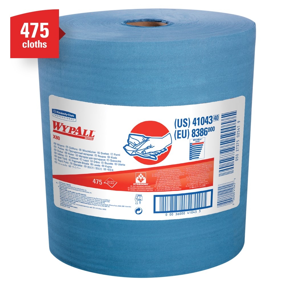 Wypall X80 Blue Jumbo Cloth Roll, 475 count