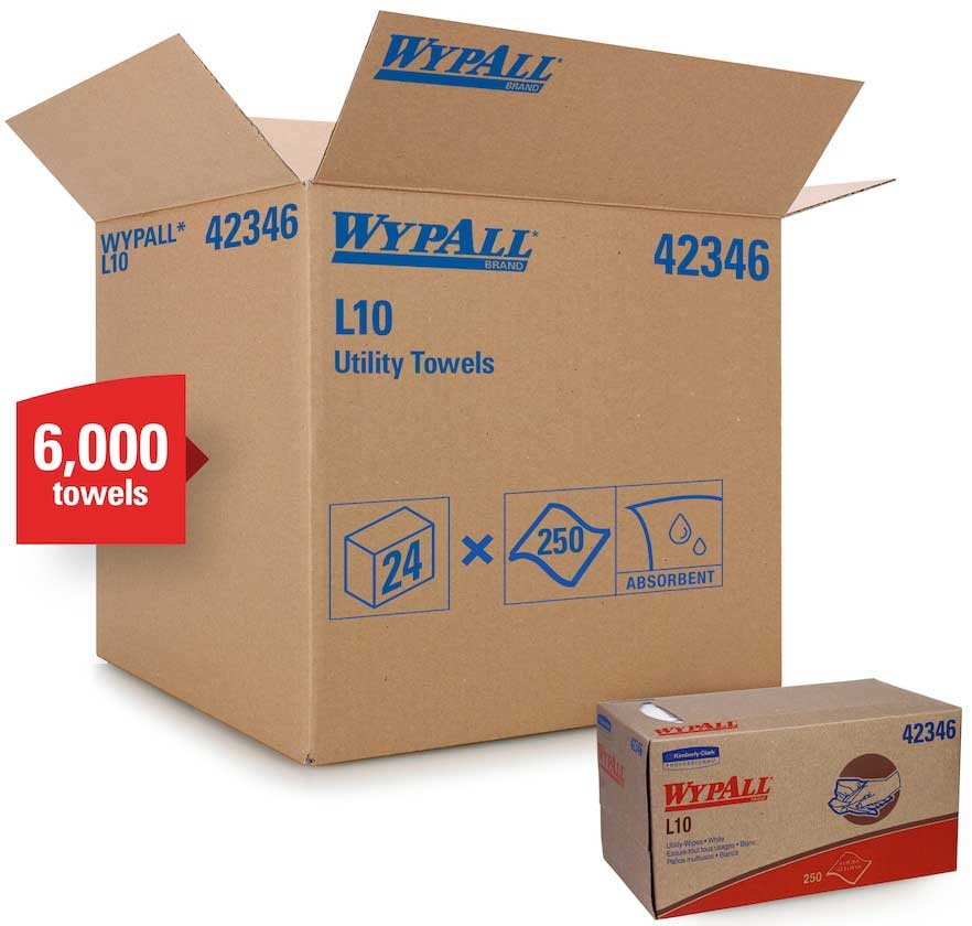 Kimberly Clark Wypall 1 Ply White L10 Utility Wipe, 9 x 10.25 inch -- 6000 per case
