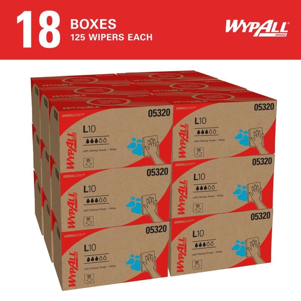 WypAll General Clean L10 White 1 Ply Paper Light Cleaning Towel, 9 x 10.5 inch -- 2250 per case.