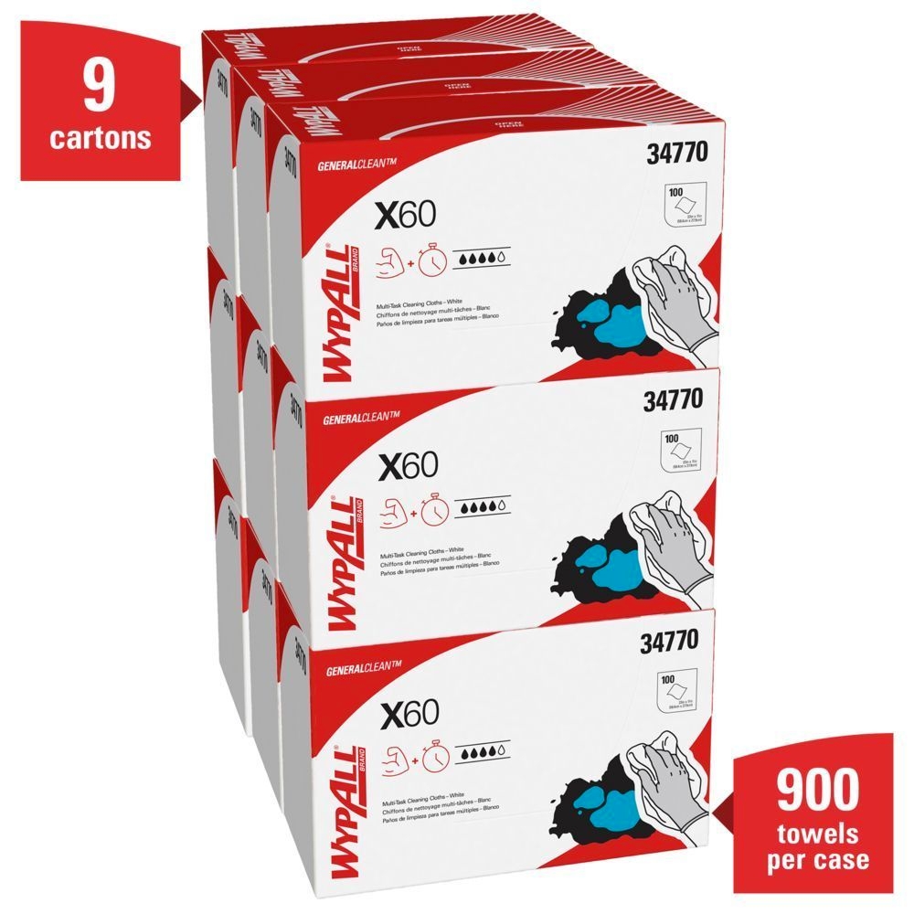 WypAll General Clean X60 White 1/4 Fold Multi Task Cleaning Cloth, 11 x 23 inch -- 900 per case.