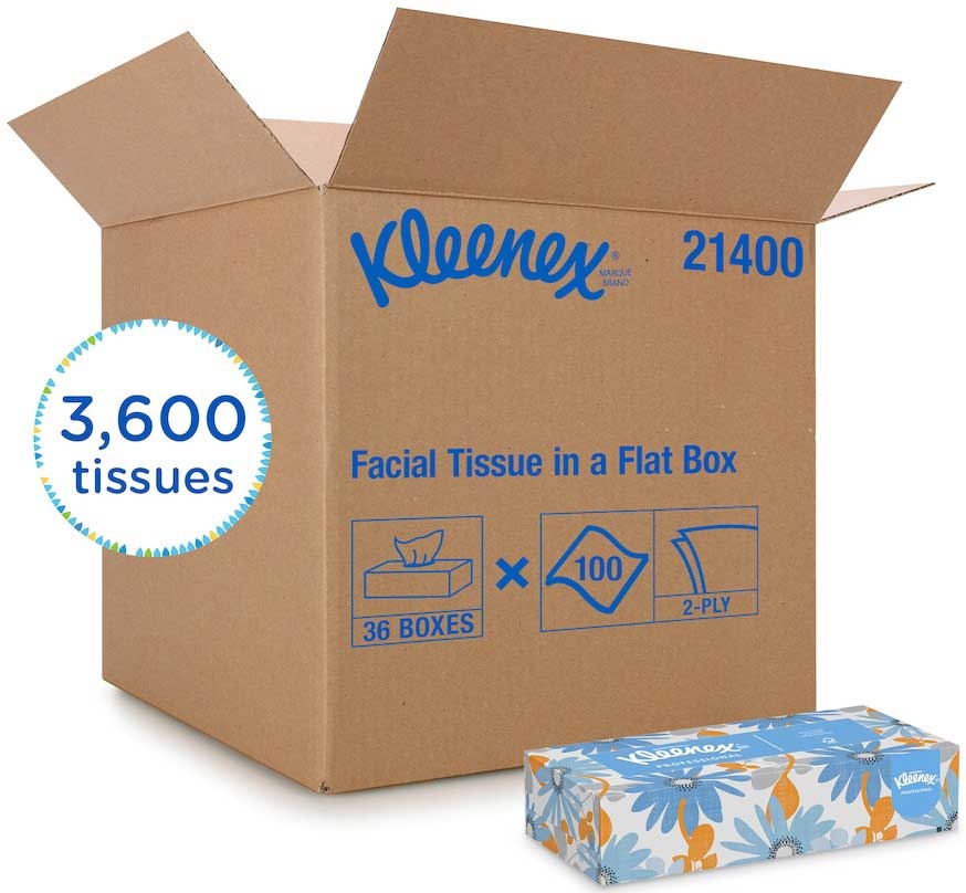 Kleenex 2-Ply White Paper Facial Tissue, 8.875 x 4.75 x 2 inch -- 3600 per case
