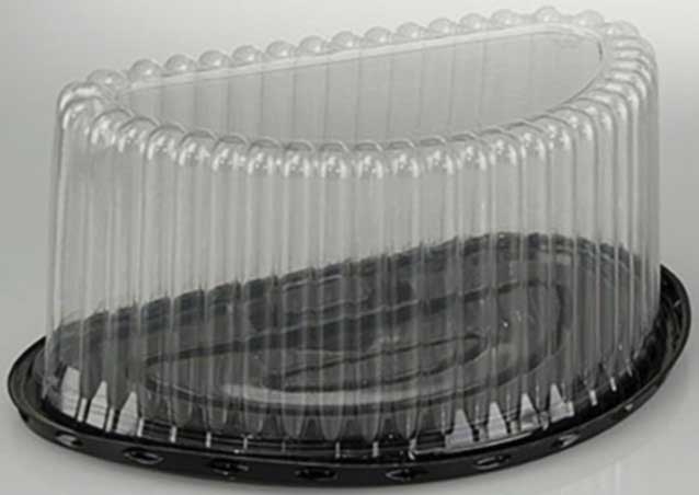 Pactiv RPET Half Round Black Base Cake Container with 5 inch Tall Clear Fluted Dome Lid, 8 Ounce Capacity -- 60 per case