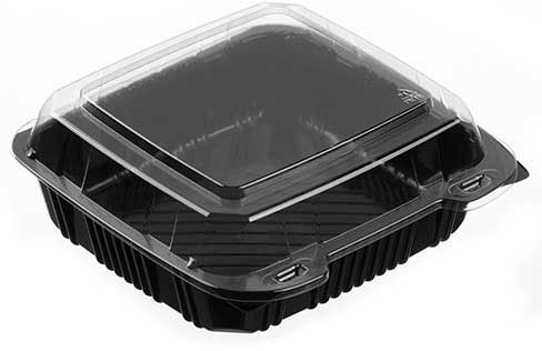 Polar Pak PETE Black Base Clear Lid Clamshell, 8 x 8 inch -- 200 per case