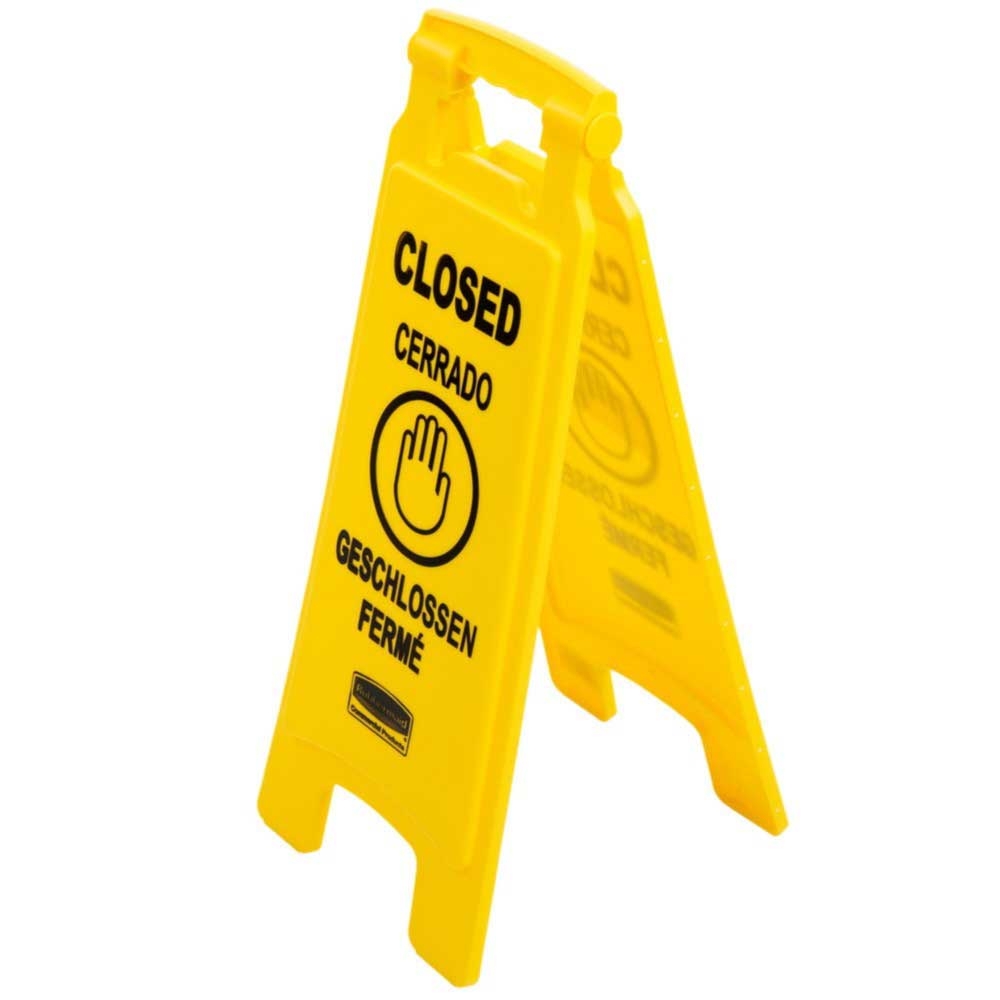 Rubbermaid Commercial Yellow Multilingual Closed Floor Sign, 1.8 x 2.23 25 inch -- 6 per case