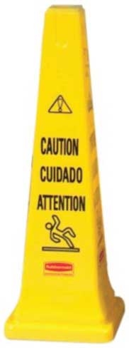 Rubbermaid Plastic Multilingual Yellow Caution Floor Cone, 36 inch -- 5 per case