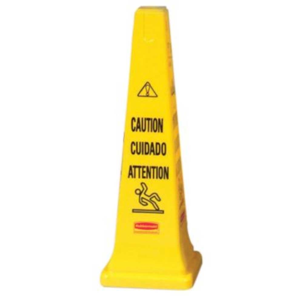 Rubbermaid Plastic Yellow Multilingual Caution Wet Floor Cone, 36 inch -- 5 per case