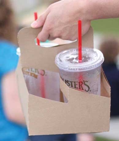 Southern Champion Tray Beige/white Kraft Paperboard Square 4 Cup Drink Carrier With Handle, 7.25 X 7 X 9.25 Inch -- 250 Per Case