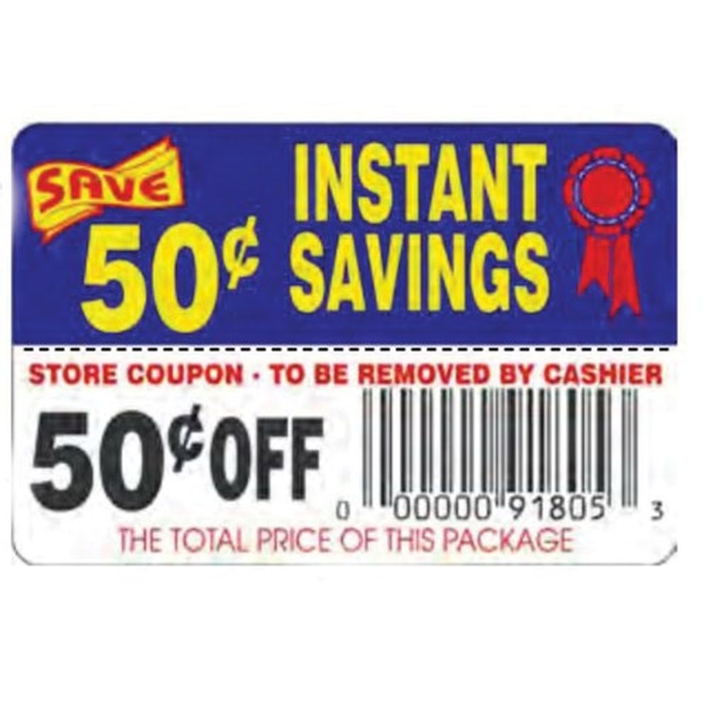 Bollin Instant Savings 50¢ Off Coupon Label, 2 x 3 inch -- 250 per roll
