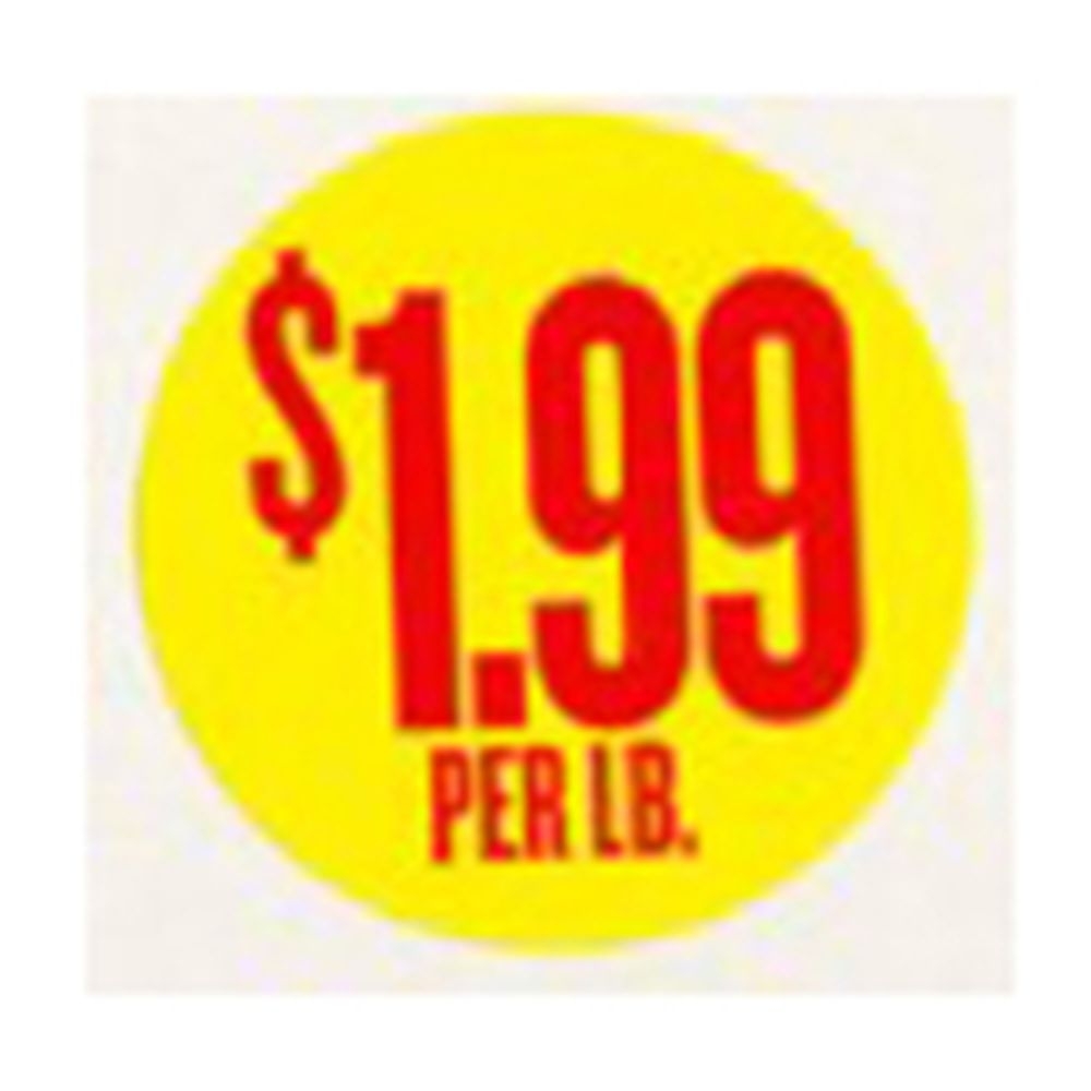 Bollin Yellow with Red $1.99 Per LB Circle Label, 1.5 inch -- 500 per roll