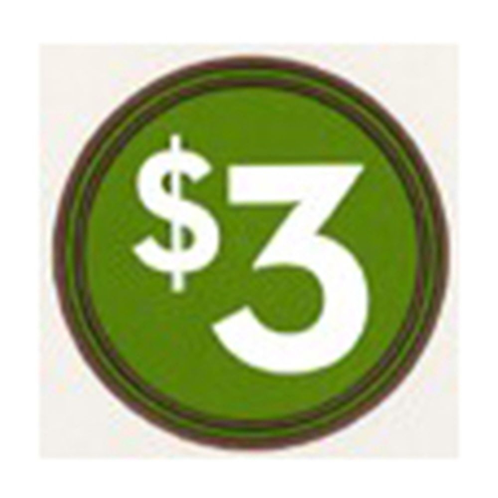Bollin Green/Brown $3 Dollar Cicle Label, 2 x 2 inch -- 1000 per roll