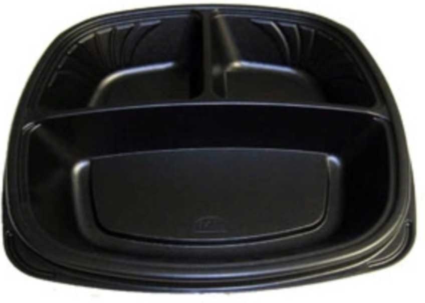 D and W Fine Pack Forum Black Polystyrene Square Mid Depth 3 Compartment Plate, 9 inch -- 300 per case
