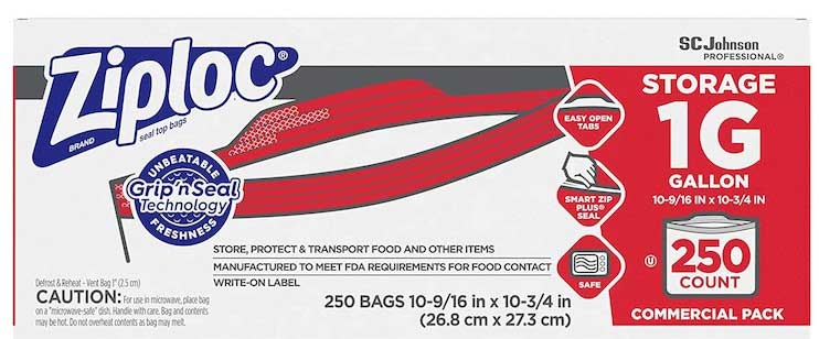 Ziploc Medium Storage Bag, 1 Gallon Capacity -- 250 per case