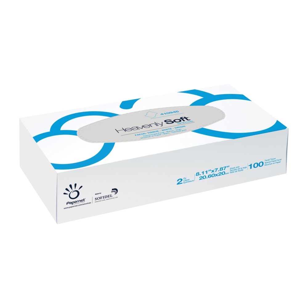 Heavenly Soft White 2 Ply Virgin Facial Tissue - Flat Box, 100 count -- 30 per case