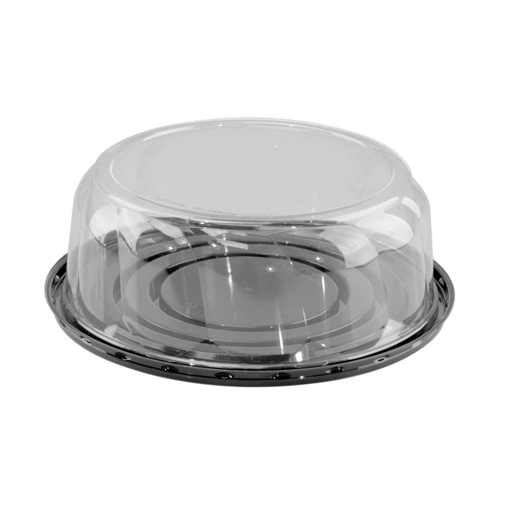 Packaging With Perfection Black Plastic 7 inch Round Cake Container with Clear 3.25 inch Swirl Dome Lid -- 100 per case