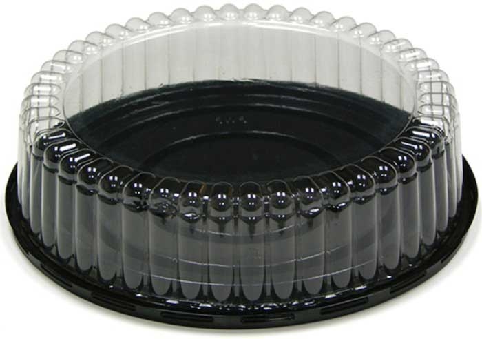 Pactiv RPET 2.5 inch Tall Fluted Dome Lid with Black Base Cake Container, 8 inch -- 100 per case
