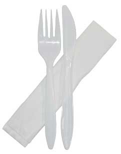 Bunzl Prime Source Medium Weight Polystyrene Clear 1-Ply 12 x 13 inch Napkin Knife Fork Cutlery Kit -- 250 per case