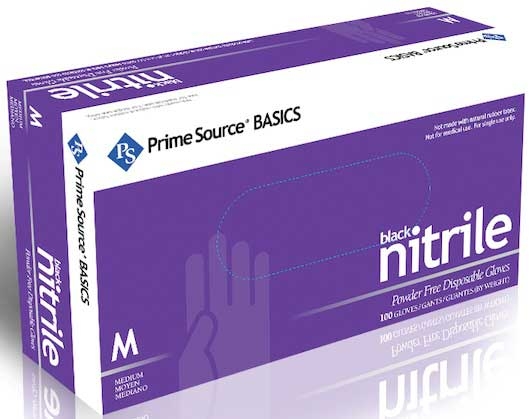 Prime Source Basics Medium Disposable Powder Free Black Nitrile Gloves -- 1000 per case