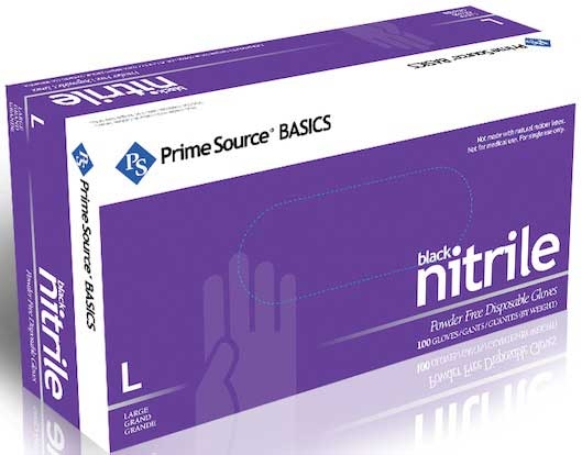 Prime Source Basics Large Disposable Powder Free Black Nitrile Gloves -- 1000 per case