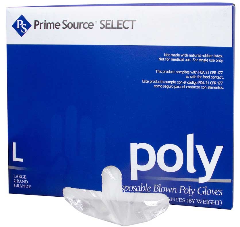 Prime Source Large Clear Polyethylene Blown Disposable Gloves -- 1000 Per Case