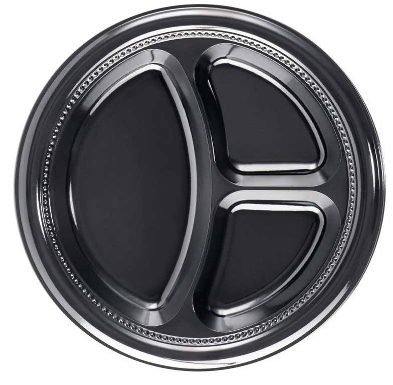 Darnel High Impact Black 3 Compartment Plate and Bowl, 10 1/4 inch -- 500 per case