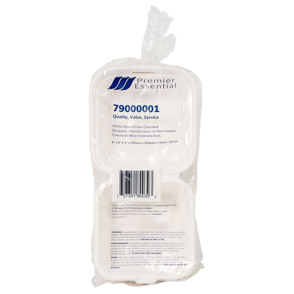 Premier Essential White Paper Molded Fiber Clamshell, 6 inch -- 500 per case