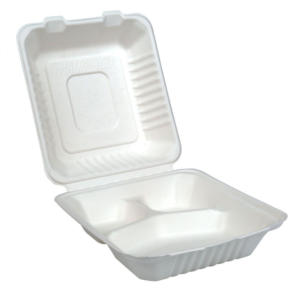 Premier Essential Bagasse Kraft 3 Compartment Molded Fiber Container, 8 inch -- 200 per case