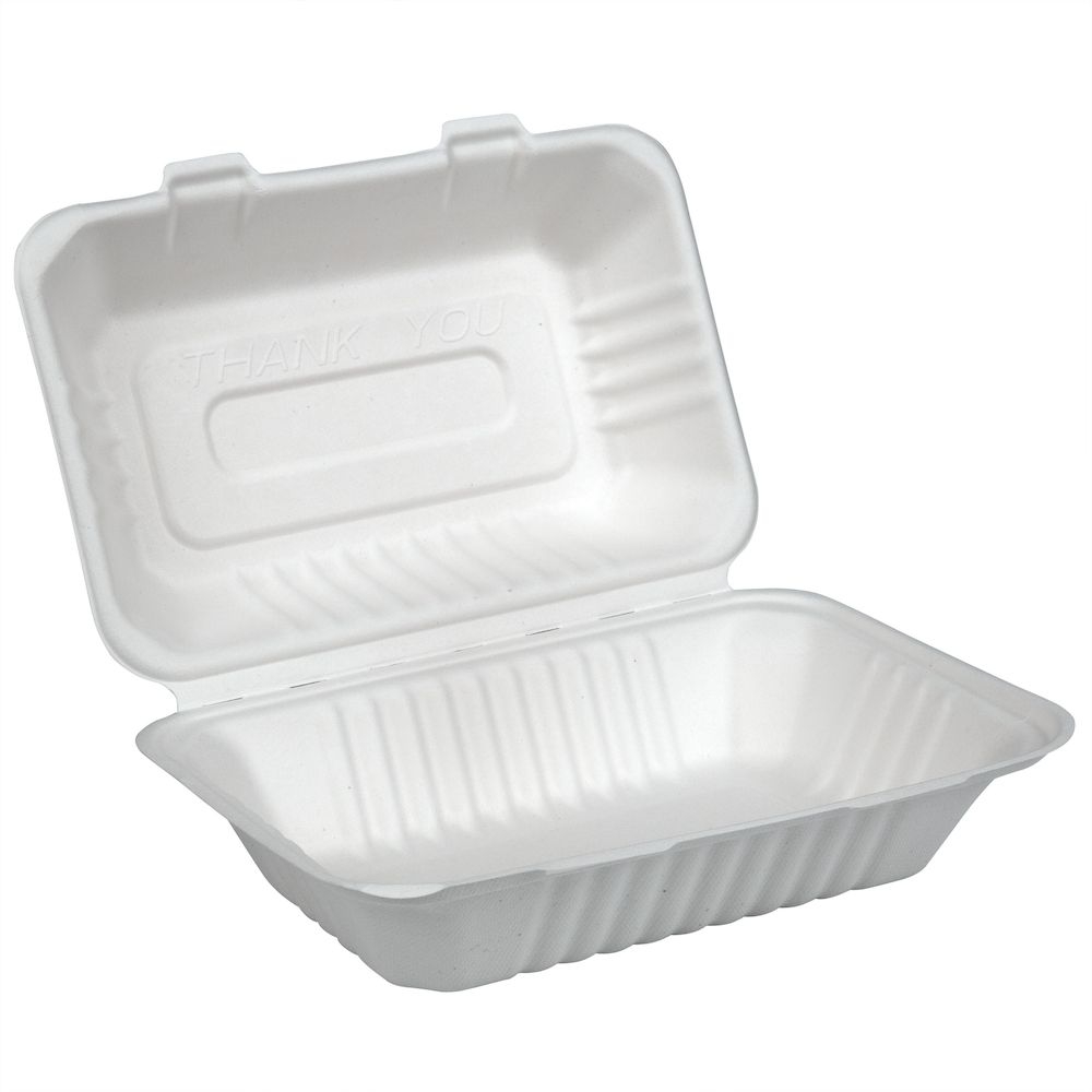 Premier Essential White Molded Fiber Hoagie Clamshell, 9 x 6 inch -- 250 per case