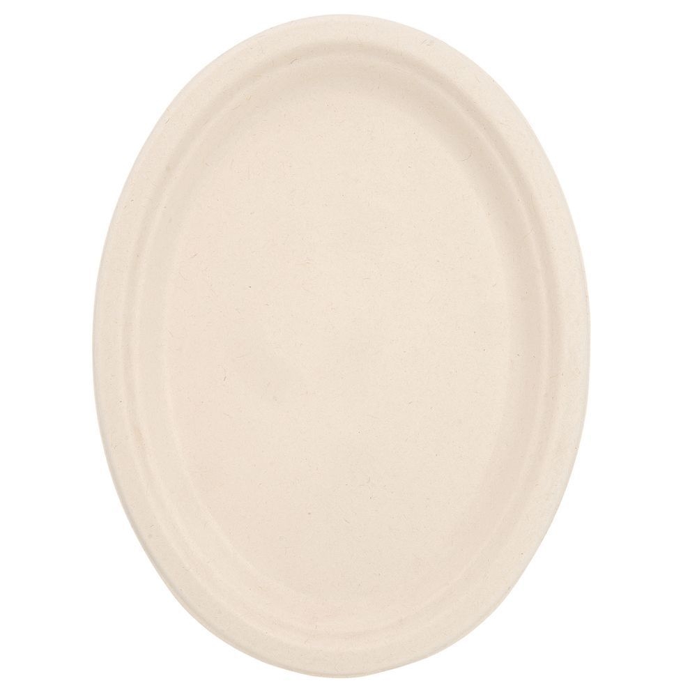 Premier Essential Bagasse Kraft Molded Fiber Oval Plate, 9 x 9 x 3 inch -- 500 per case.