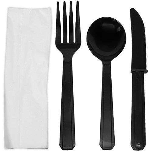 Karat Plastic Black Heavy Weight Cutlery Kit -- 250 per case.