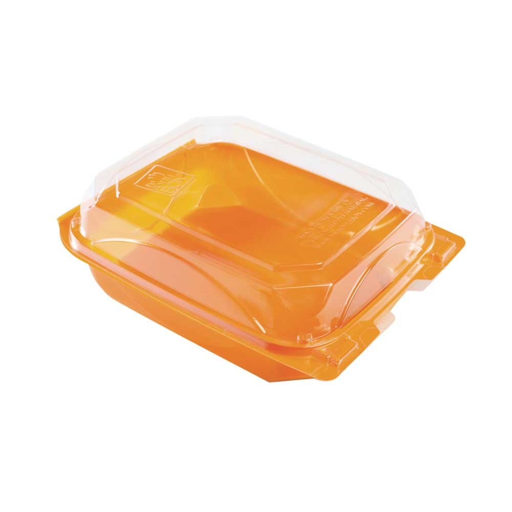 The Bottle Box Tangerine/Clear Polyethylene Terephthalate Hinged Container, 8.6 x 6.6 x 2.8 inch -- 250 per case