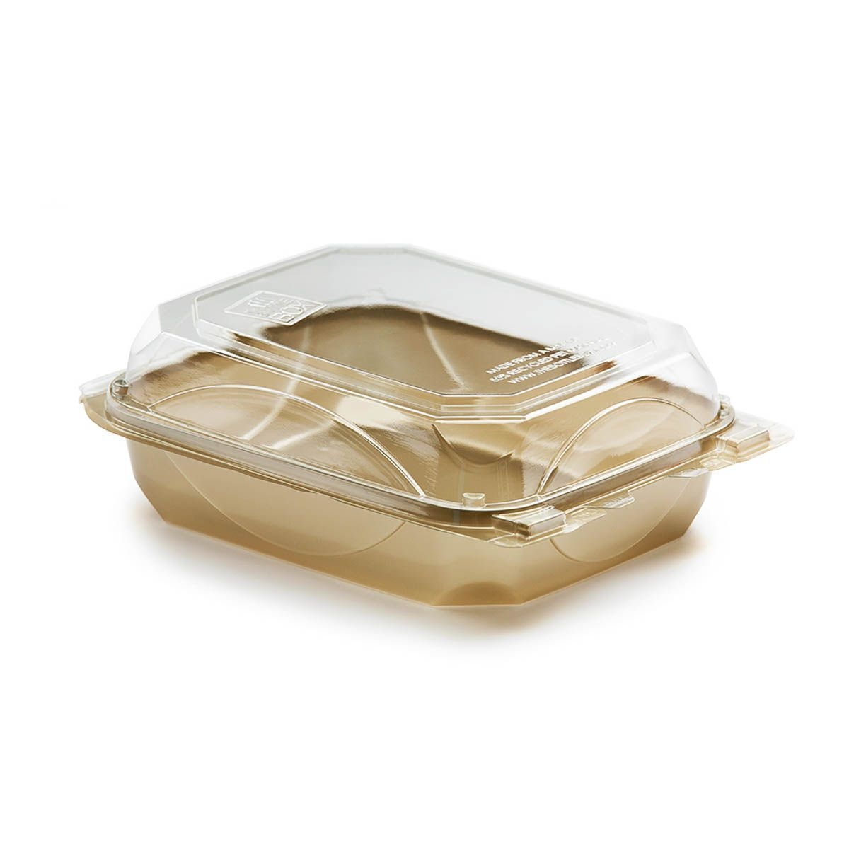 The BottleBox PET Natural Gold with Clear Lid One Piece Hinged Container, 8.60 x 6.60 x 2.88 inch -- 250 per case.