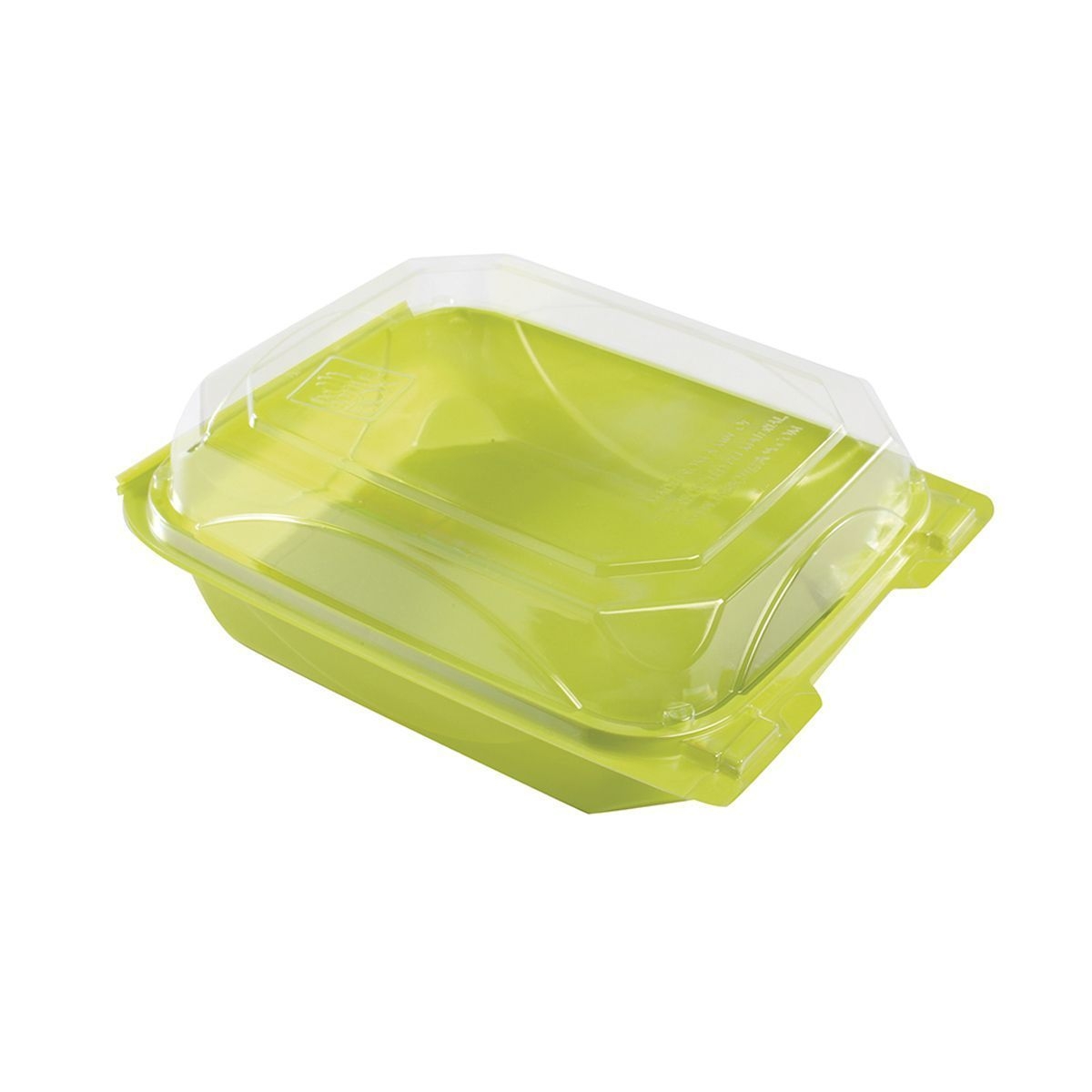 The BottleBox PET Lime Green and Clear One Piece Hinged Container, 8.60 x 6.60 x 2.88 inch -- 250 per case.