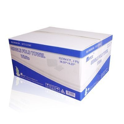 Teh Tung 1 Ply White Recycled Single Fold Towel, 10.25 × 9.25 inch -- 4000 per case.