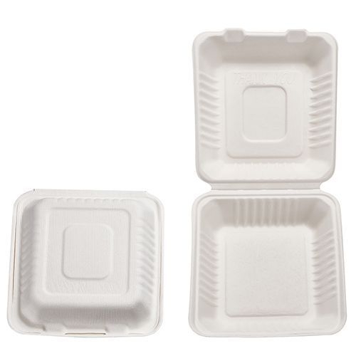 Teh Tung Morex Bamboo Mix Bagasse Molded Fiber Medium 1 Compartment Clamshell Hinged Food Container, 8 x 8 x 3 inch -- 200 per case.