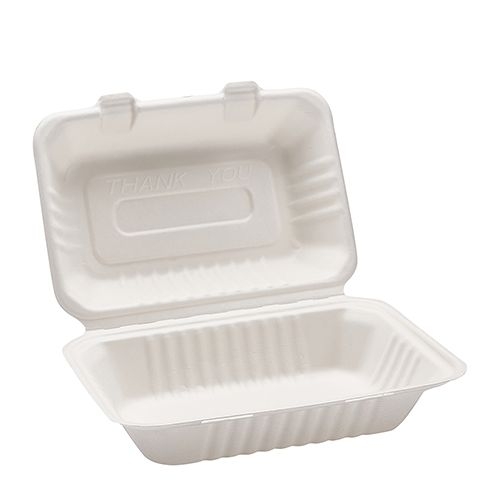 Teh Tung Morex Bamboo Mix Bagasse Molded Fiber 1 Compartment Clamshell Hinged Food Container, 6 x 9 x 3 inch -- 250 per case.