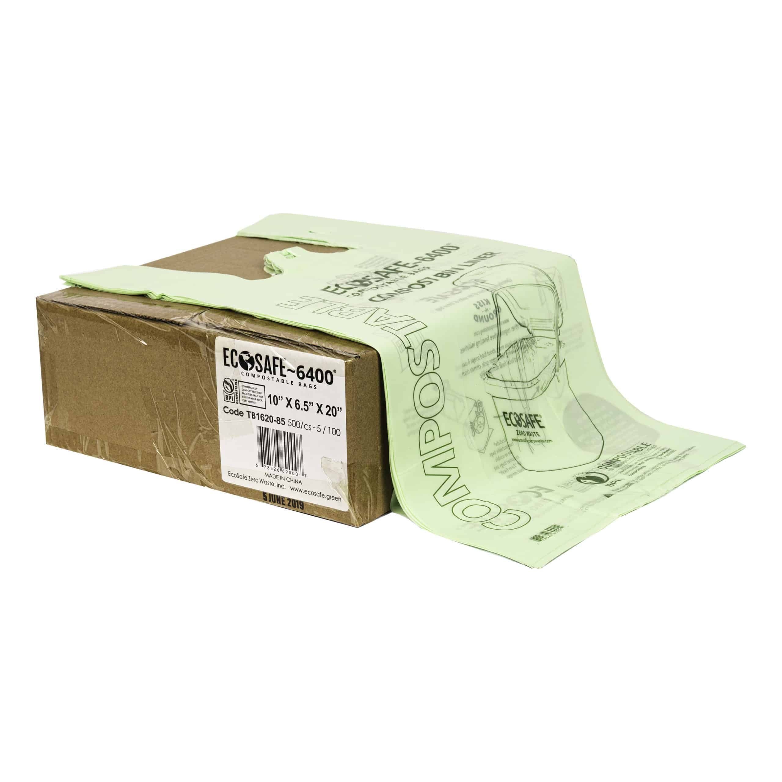 EcoSafe Small Green 0.85 Mil Compostable Checkout Bag, 10 × 20 inch + 6.5 inch -- 500 per case.
