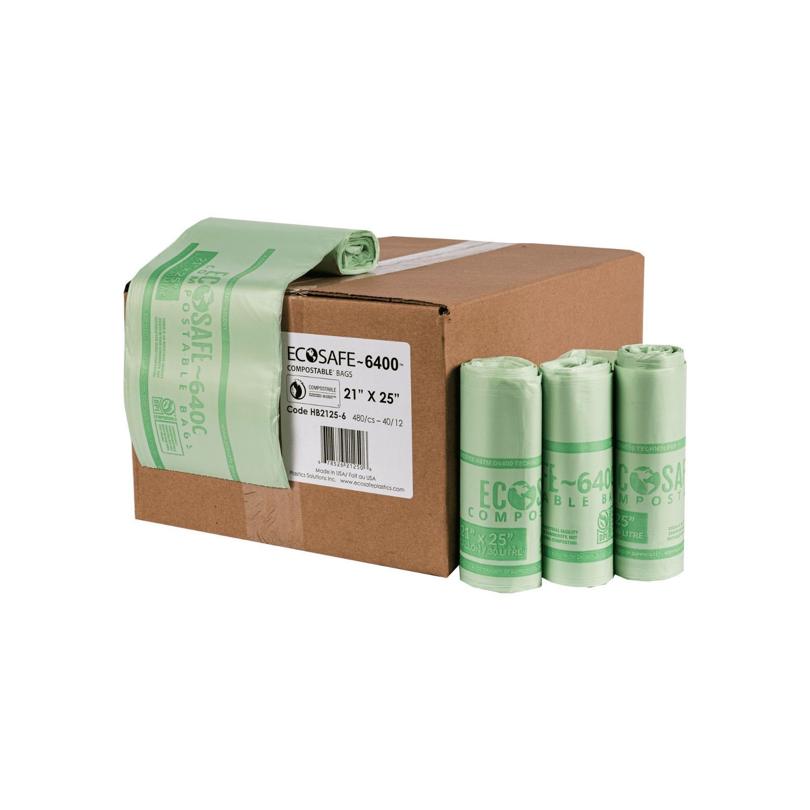 EcoSafe 0.6 Mil Low Density Compostable Can Liner, 21 × 25 inch -- 480 per case.