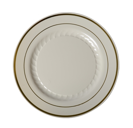 Fineline Settings Silver Splendor Plastic Bone with Gold Rim Plate, 7 inch -- 150 per case