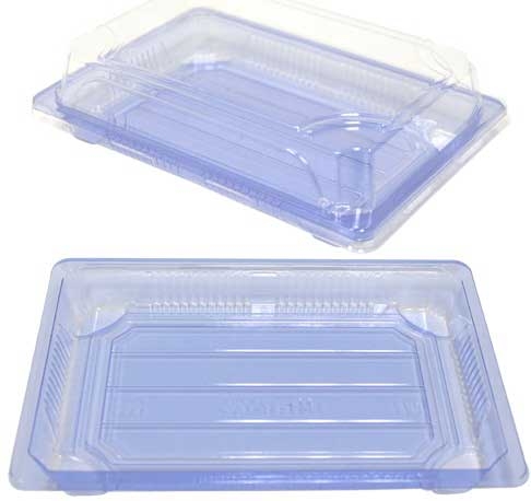 Ming Hong International Tetsujin Plastic Light Blue Sushi Tray and Lid, 185 x 128 x 45 mm -- 500 per case