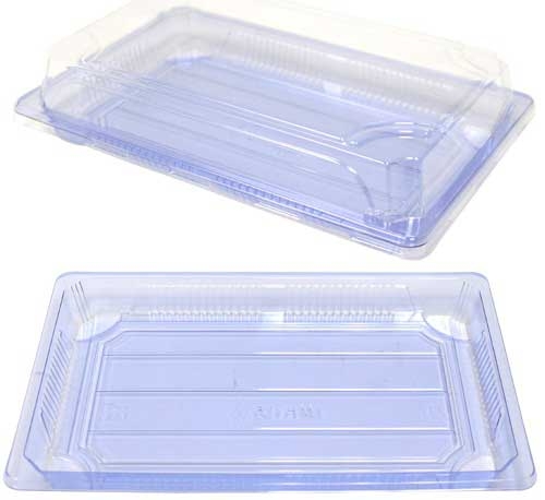 Ming Hong International Tetsujin Plastic Light Blue Sushi Tray and Lid, 215 x 140 x 45 mm -- 500 per case