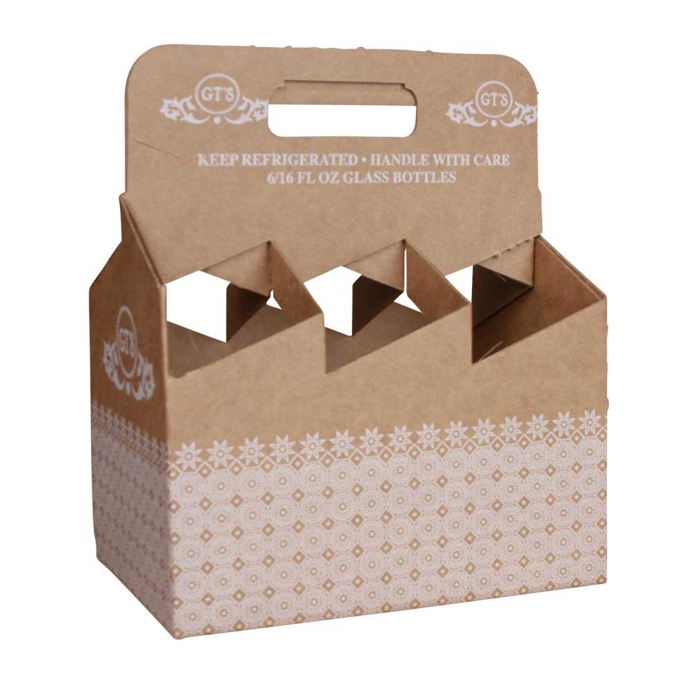 Millennium Kraft Corrugated Shaws Kombucha Carrier, 8 16/16 x 6 x 10 3/16 inch - 25 per bundle